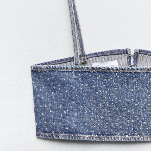 ZARA JEWEL DENIM TRE TOP Sz M-L 6045/217/400 - Picture 7 of 9